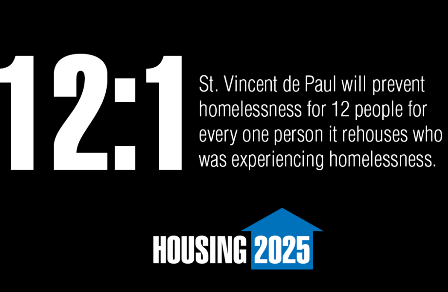 12:1 Housing 2025 homelessness prevention goal graphic